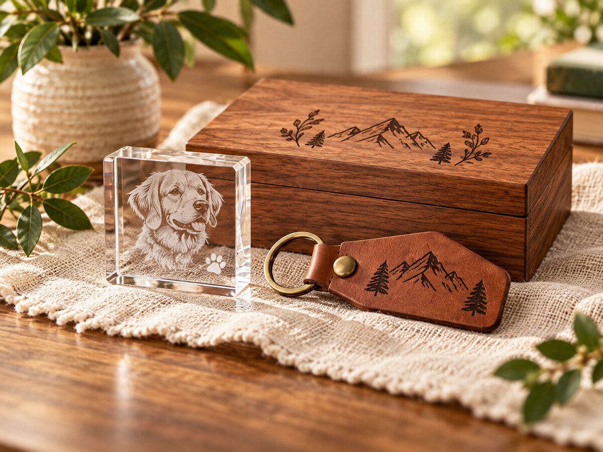 Engraved leather keychain