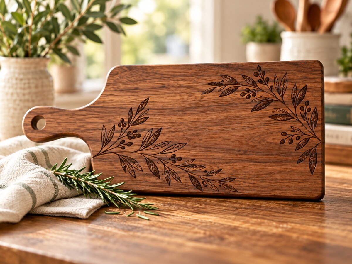 Engraved wooden serving board